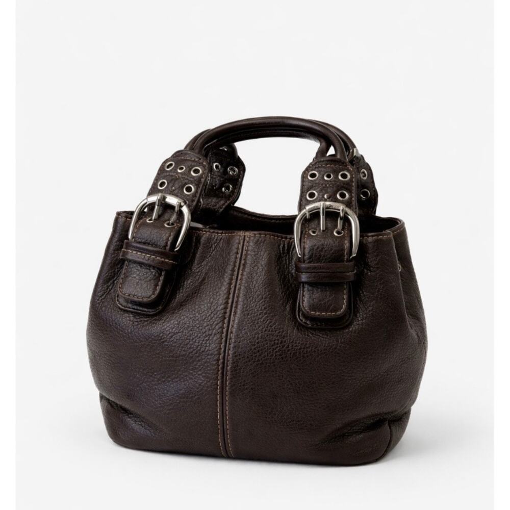 Vintage 90s Chocolate Brown Leather Satchel Quiet Luxury Small Bag - Picture 2 of 10